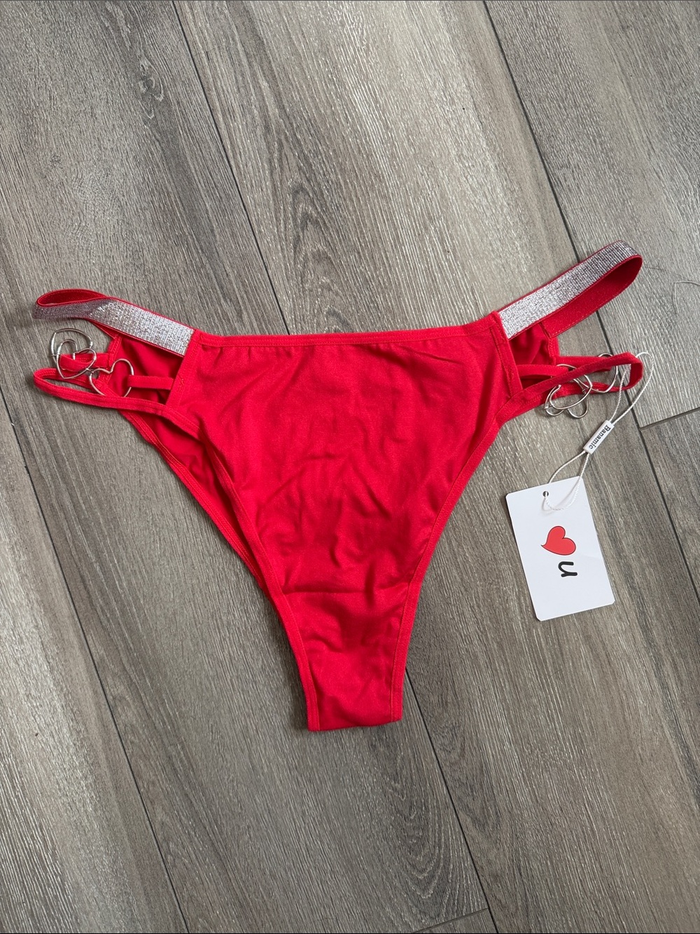 Women’s Red Bikini Panty with Heart Ring Details - Unbranded